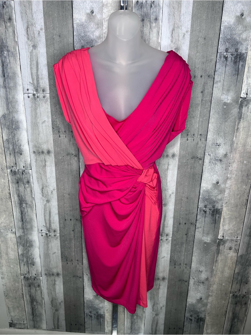 MAGGIE LONDON Coral Pink Pleated Color Block Dress Size 6